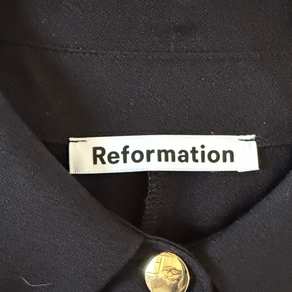 Reformation Hugh Black Mini Dress with Gold Buttons - Picture 3 of 5